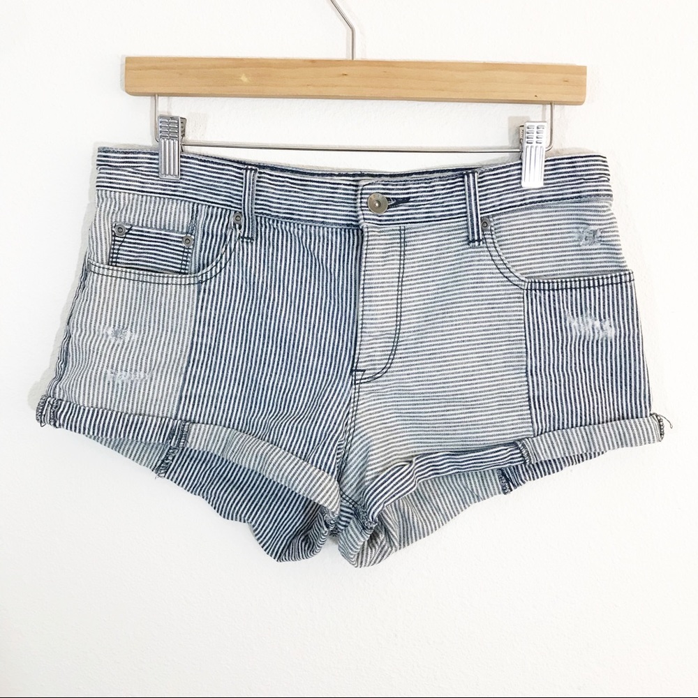 Roxy Striped Jean Patch Distressed Shorts